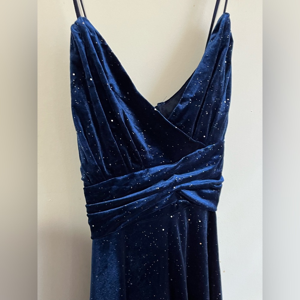 Shein D&M Ruched Crisscross Rhinestone Velvet Cami Dress